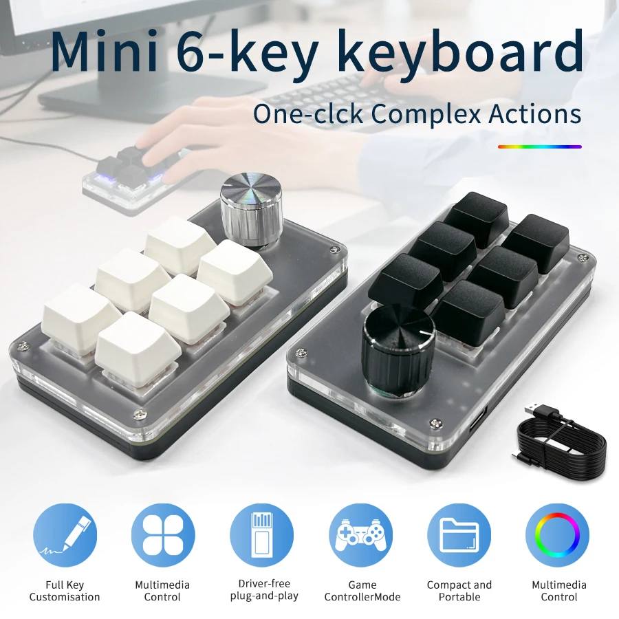 Gaming Keyboard Hot Swappable - Mini teclado RGB con 6 teclas