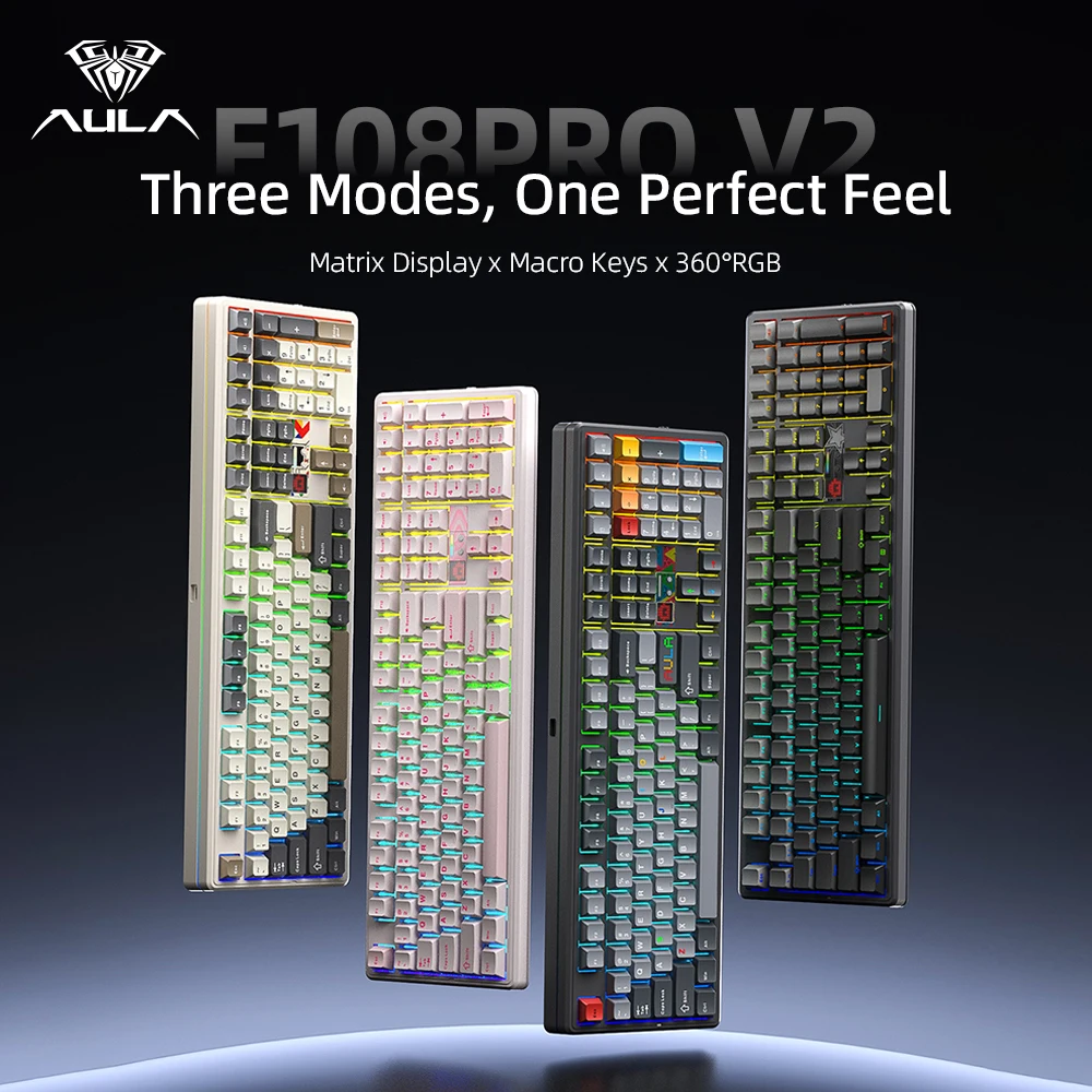 Gaming Keyboard Hot Swappable - Teclado Mecánico AULA F108 Pro V2,